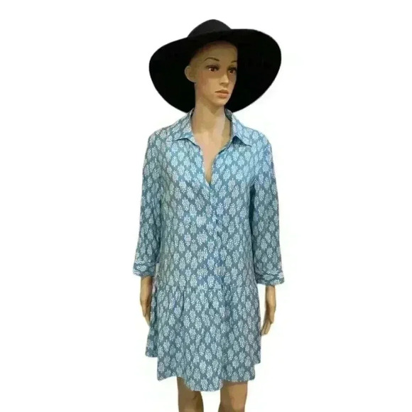 ZARA NWT WHITE BLUE PRINT SHORT DRESS V NECK SIZE Large - Picture 2 of 9